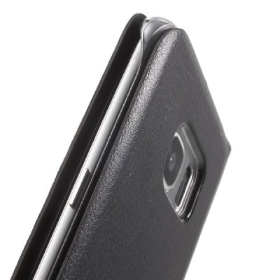 Samsung Galaxy S7 Edge (G935) juodas odinis atverčiamas dėklas su langeliu / Priedai.lt