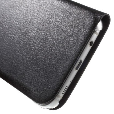 Samsung Galaxy S7 Edge (G935) juodas odinis atverčiamas dėklas su langeliu / Priedai.lt