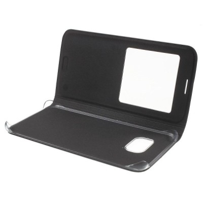 Samsung Galaxy S7 Edge (G935) juodas odinis atverčiamas dėklas su langeliu / Priedai.lt