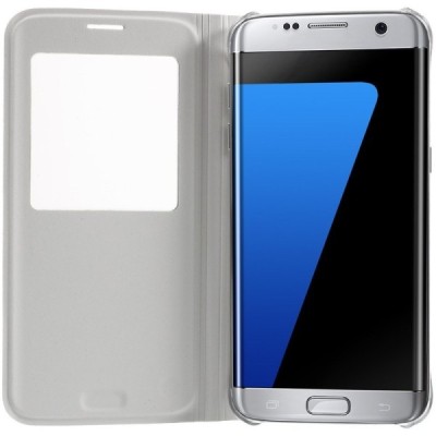 Samsung Galaxy S7 Edge (G935) baltas odinis atverčiamas dėklas su langeliu / Priedai.lt