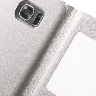 Samsung Galaxy S7 Edge (G935) baltas odinis atverčiamas dėklas su langeliu / Priedai.lt