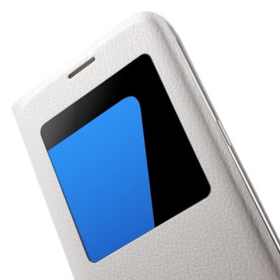 Samsung Galaxy S7 Edge (G935) baltas odinis atverčiamas dėklas su langeliu / Priedai.lt