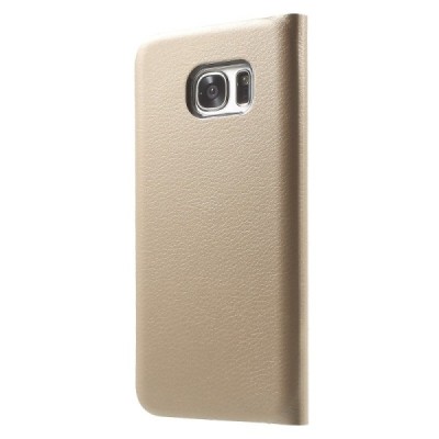 Samsung Galaxy S7 Edge (G935) Atvēramais maciņš ar lodziņu - zelta / Vacins.lv