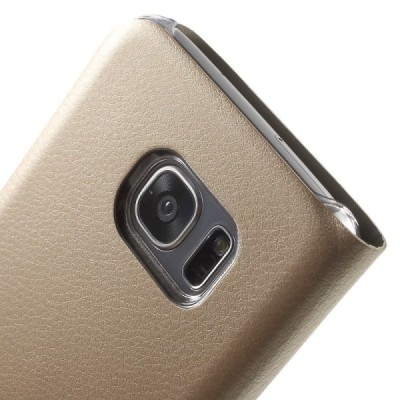 Samsung Galaxy S7 Edge (G935) Atvēramais maciņš ar lodziņu - zelta / Vacins.lv