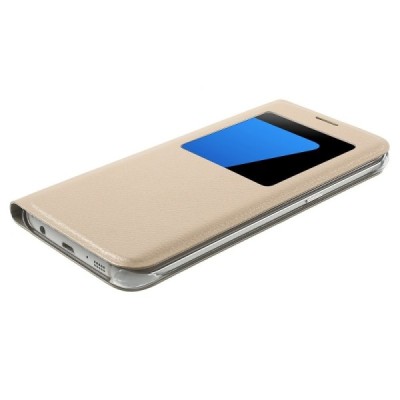 Samsung Galaxy S7 Edge (G935) Atvēramais maciņš ar lodziņu - zelta / Vacins.lv