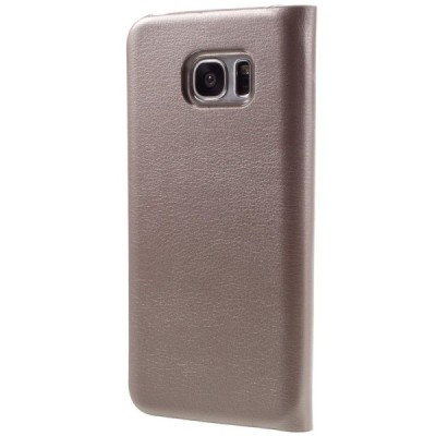 Samsung Galaxy S7 Edge (G935) auksinis odinis atverčiamas Smart Wallet dėklas - piniginė / Priedai.lt