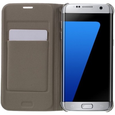Samsung Galaxy S7 Edge (G935) auksinis odinis atverčiamas Smart Wallet dėklas - piniginė / Priedai.lt