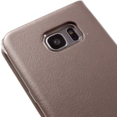 Samsung Galaxy S7 Edge (G935) auksinis odinis atverčiamas Smart Wallet dėklas - piniginė / Priedai.lt