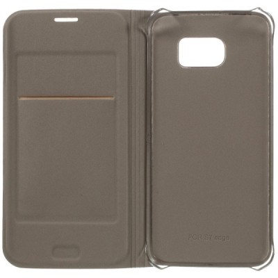 Samsung Galaxy S7 Edge (G935) auksinis odinis atverčiamas Smart Wallet dėklas - piniginė / Priedai.lt