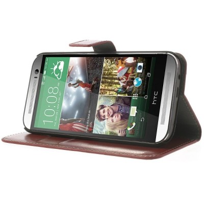 HTC One M8 atvēramais brūns ādas futrālis - maciņš / Vacins.lv