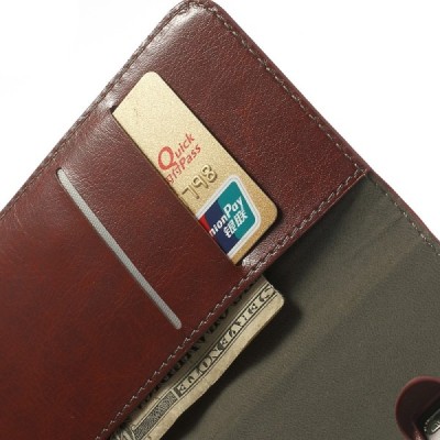 HTC One M8 atvēramais brūns ādas futrālis - maciņš / Vacins.lv