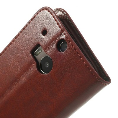 HTC One M8 atvēramais brūns ādas futrālis - maciņš / Vacins.lv