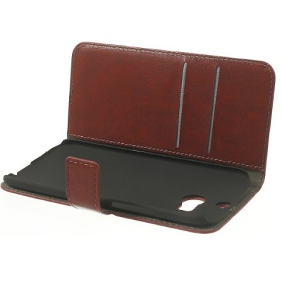 HTC One M8 atvēramais brūns ādas futrālis - maciņš / Vacins.lv