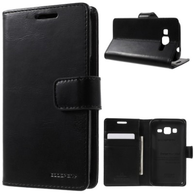 Mercury Blue Moon Samsung Galaxy Core Prime (G360) atvērams melns ādas maciņš / Vacins.lv