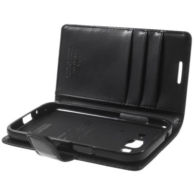 Mercury Blue Moon Samsung Galaxy Core Prime (G360) atvērams melns ādas maciņš / Vacins.lv