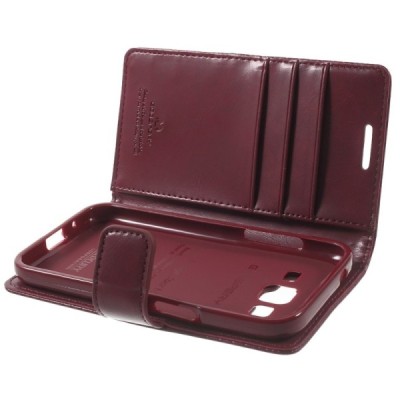 Mercury Blue Moon atverčiamas Samsung Galaxy Core Prime (G360) bordo odinis dėklas - piniginė / Priedai.lt