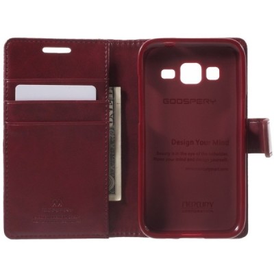 Mercury Blue Moon atverčiamas Samsung Galaxy Core Prime (G360) bordo odinis dėklas - piniginė / Priedai.lt