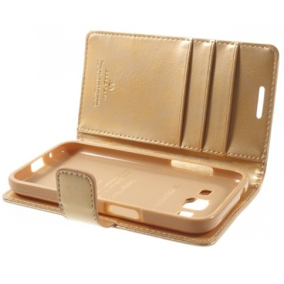 Mercury Blue Moon Samsung Galaxy Core Prime (G360) atvērams zelta ādas maciņš / Vacins.lv