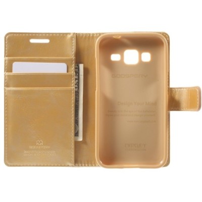 Mercury Blue Moon Samsung Galaxy Core Prime (G360) atvērams zelta ādas maciņš / Vacins.lv