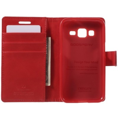 Mercury Blue Moon Samsung Galaxy Core Prime (G360) atvērams sarkans ādas maciņš / Vacins.lv