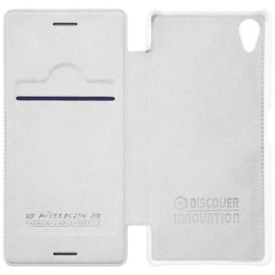 Greznais „Nillkin“ Qin sērijas ādas atvērams balts Sony Xperia X (F5121, F5122) maciņš (maks) / Vacins.lv