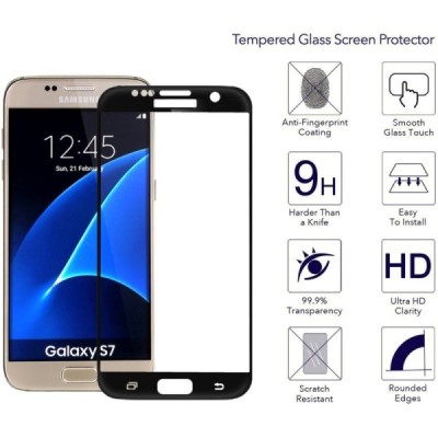 Samsung Galaxy S7 (G930) „Amorus“ 9H Tempered Glass sustiprintos apsaugos juodas pilnai dengiantis apsauginis ekrano stiklas 0,2
