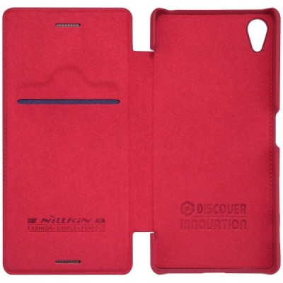 Greznais „Nillkin“ Qin sērijas ādas atvērams sarkans Sony Xperia X (F5121, F5122) maciņš (maks) / Vacins.lv