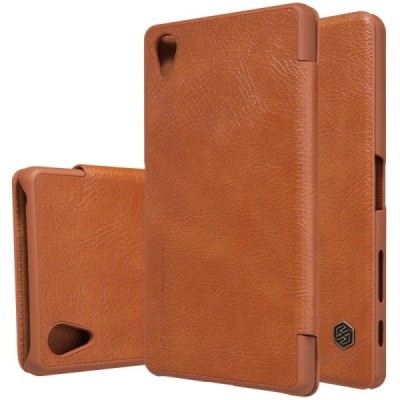 Prabangus „Nillkin“ Qin serijos rudas odinis atverčiamas Sony Xperia X (F5121, F5122) dėklas / Priedai.lt