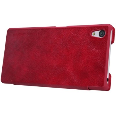 Greznais „Nillkin“ Qin sērijas ādas atvērams sarkans Sony Xperia Z5 Compact maciņš (maks) / Vacins.lv