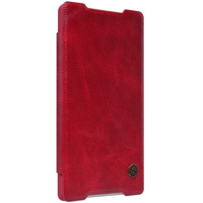 Greznais „Nillkin“ Qin sērijas ādas atvērams sarkans Sony Xperia Z5 Compact maciņš (maks) / Vacins.lv