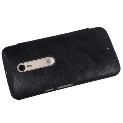 Greznais „Nillkin“ Qin sērijas ādas atvērams melns Motorola Moto X Style maciņš (maks) / Vacins.lv