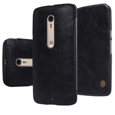 Greznais „Nillkin“ Qin sērijas ādas atvērams melns Motorola Moto X Style maciņš (maks) / Vacins.lv