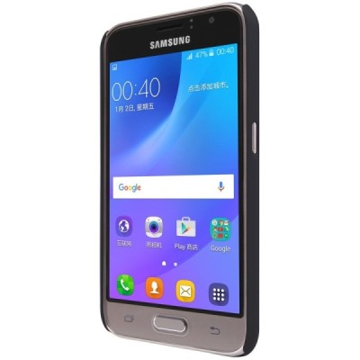 Samsung Galaxy J1 2016 (J120) Nillkin Frosted Shield melns plastmasas apvalks + ekrāna aizsargplēve / Vacins.lv
