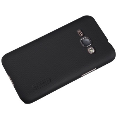 Samsung Galaxy J1 2016 (J120) Nillkin Frosted Shield melns plastmasas apvalks + ekrāna aizsargplēve / Vacins.lv