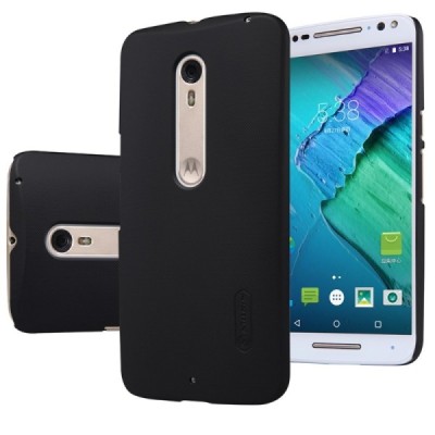 Motorola Moto X Style Nillkin Frosted Shield juodas plastikinis dėklas + apsauginė ekrano plėvelė / Priedai.lt