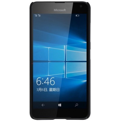 Microsoft Lumia 650 Nillkin Frosted Shield melns plastmasas apvalks + ekrāna aizsargplēve / Vacins.lv