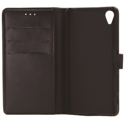 Sony Xperia X (F5121, F5122) atverčiamas juodas odinis retro dėklas - piniginė / Priedai.lt