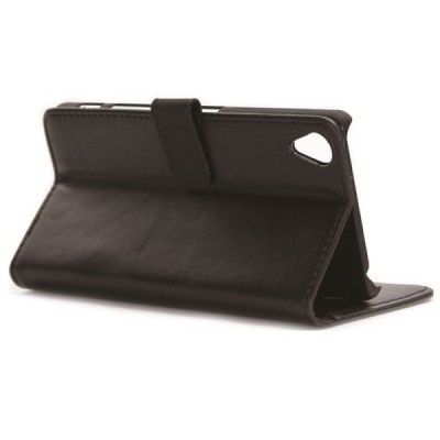 Sony Xperia X (F5121, F5122) atverčiamas juodas odinis retro dėklas - piniginė / Priedai.lt