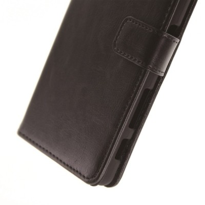 Sony Xperia X (F5121, F5122) atverčiamas juodas odinis retro dėklas - piniginė / Priedai.lt