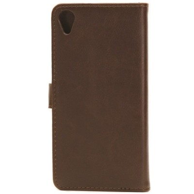 Sony Xperia X (F5121, F5122) atvēramais ādas tumši brūns retro maciņš (maks) / Vacins.lv