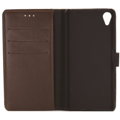 Sony Xperia X (F5121, F5122) atvēramais ādas tumši brūns retro maciņš (maks) / Vacins.lv