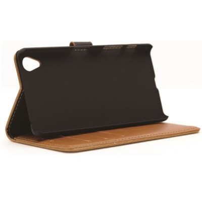 Sony Xperia X (F5121, F5122) atvēramais ādas gaiši brūns retro maciņš (maks) / Vacins.lv