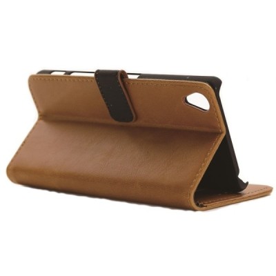 Sony Xperia X (F5121, F5122) atvēramais ādas gaiši brūns retro maciņš (maks) / Vacins.lv