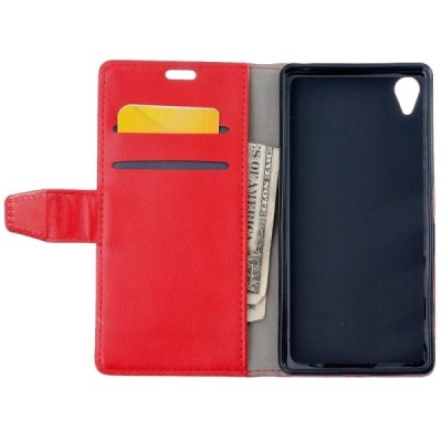 Sony Xperia X (F5121, F5122) atverčiamas raudonas odinis dėklas - piniginė / Priedai.lt