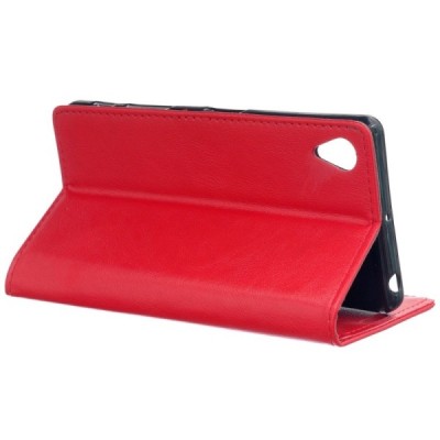 Sony Xperia X (F5121, F5122) atverčiamas raudonas odinis dėklas - piniginė / Priedai.lt