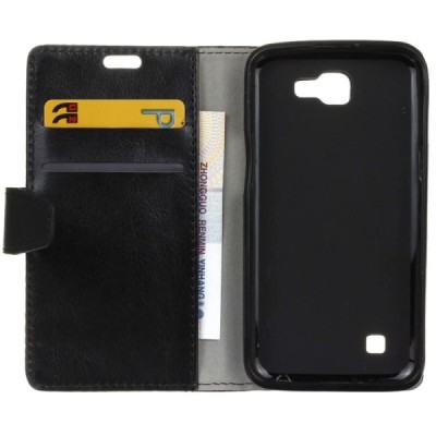 LG K4 (K120E) atvēramais ādas melns maciņš (maks) / Vacins.lv