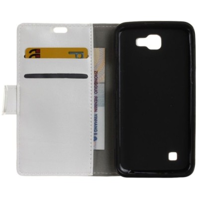 LG K4 (K120E) atvēramais ādas balts maciņš (maks) / Vacins.lv