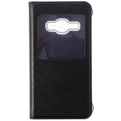 Samsung Galaxy J1 2016 (J120) atvēramais maciņš ar lodziņu - melns / Vacins.lv
