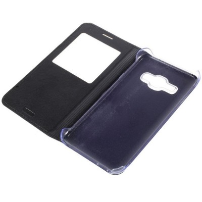 Samsung Galaxy J1 2016 (J120) atvēramais maciņš ar lodziņu - melns / Vacins.lv