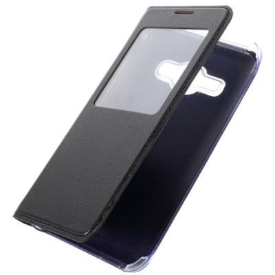 Samsung Galaxy J1 2016 (J120) atvēramais maciņš ar lodziņu - melns / Vacins.lv